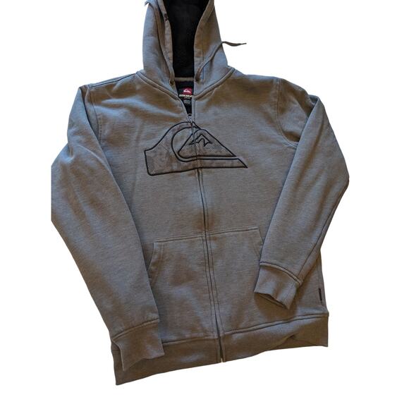 Quiksilver Hoodie Mens Small Gray Zip Up Surf Sweatshirt Kangaroo Pockets - Picture 1 of 12